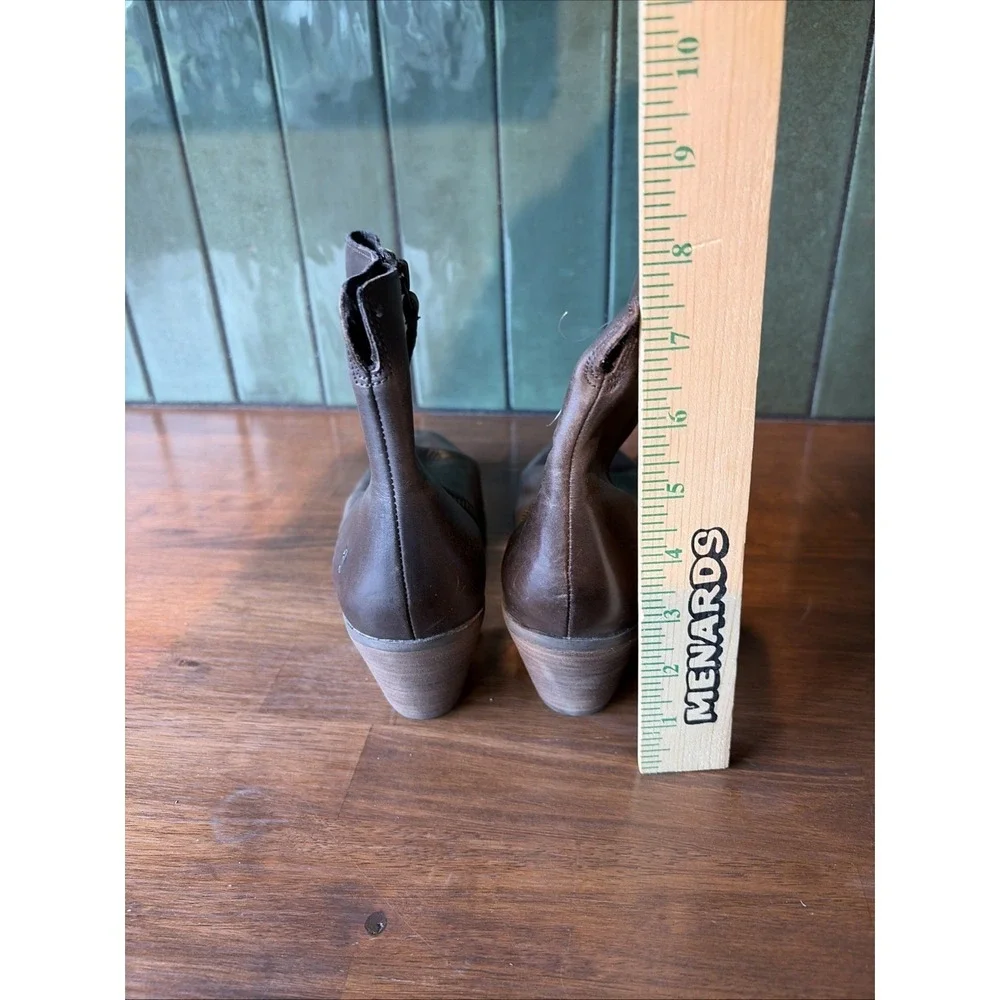 FRYE MEGAN SIDE ZIP Dark Brown LEATHER ANKLE BOOTIES‎ Size 8.5 M